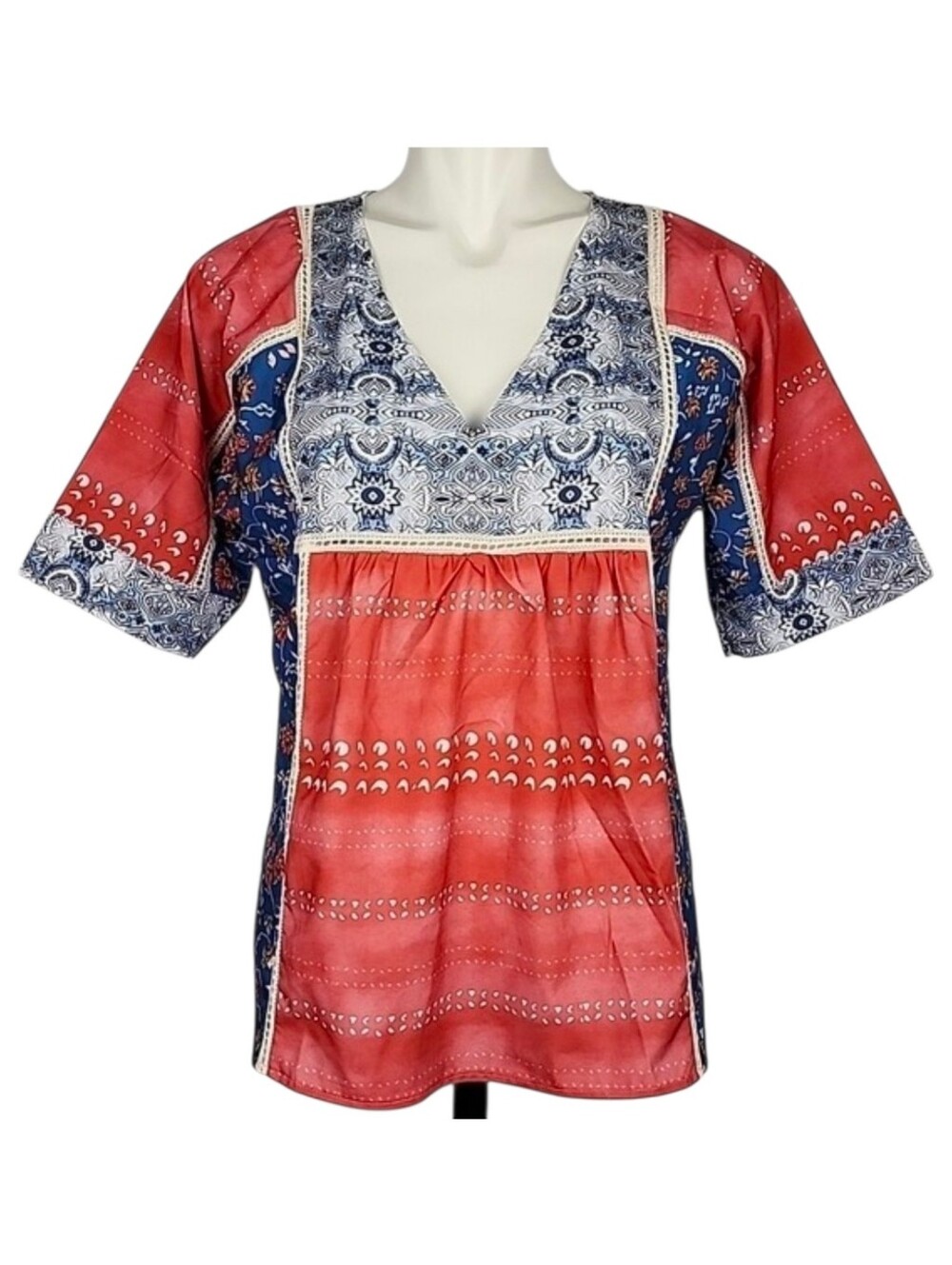 NWT Made With Love Women's Boho Floral V-Neck Short Sleeve Top M